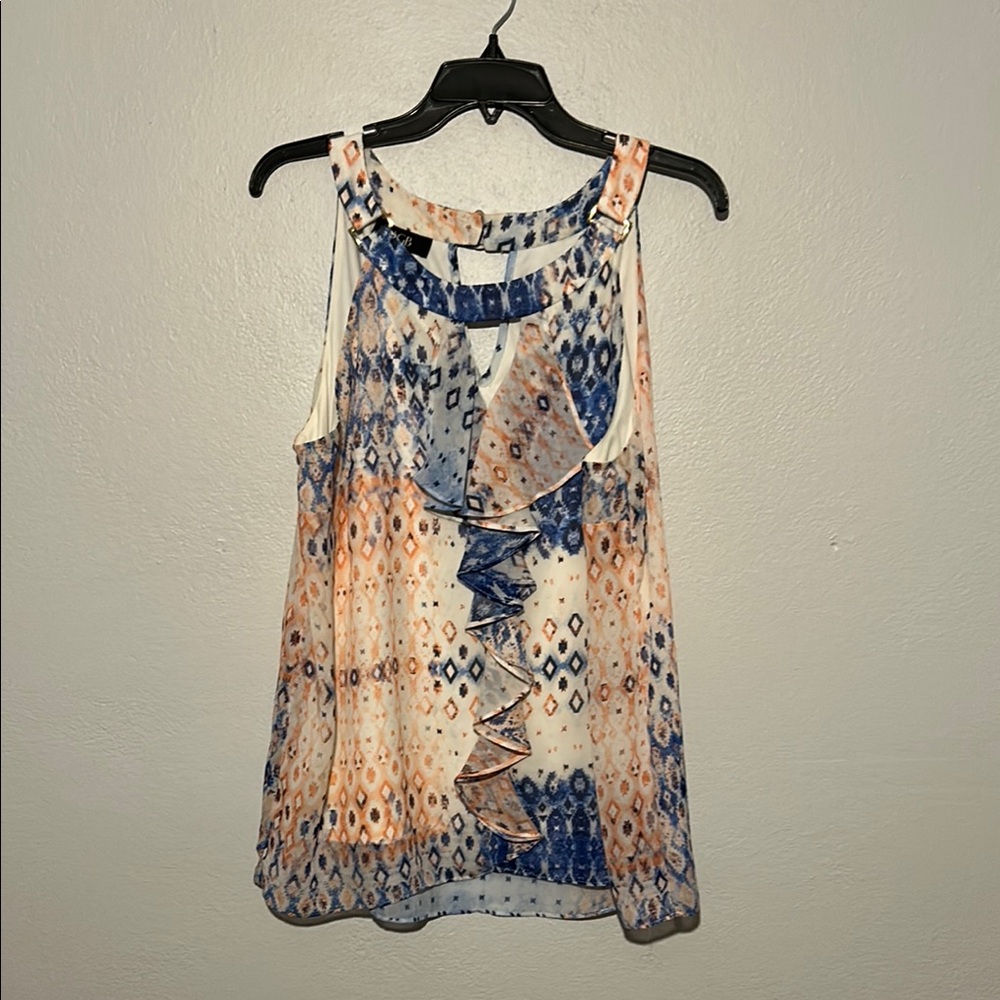 Women's Sleeveless Ruffle Top - Blue and Orange